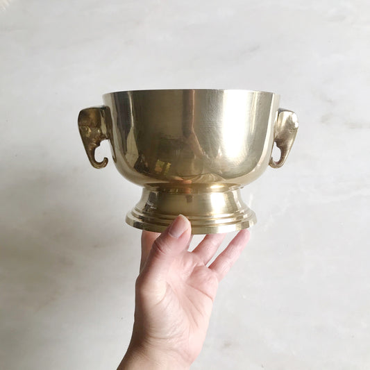 Vintage Footed Brass Bowl with Elephants