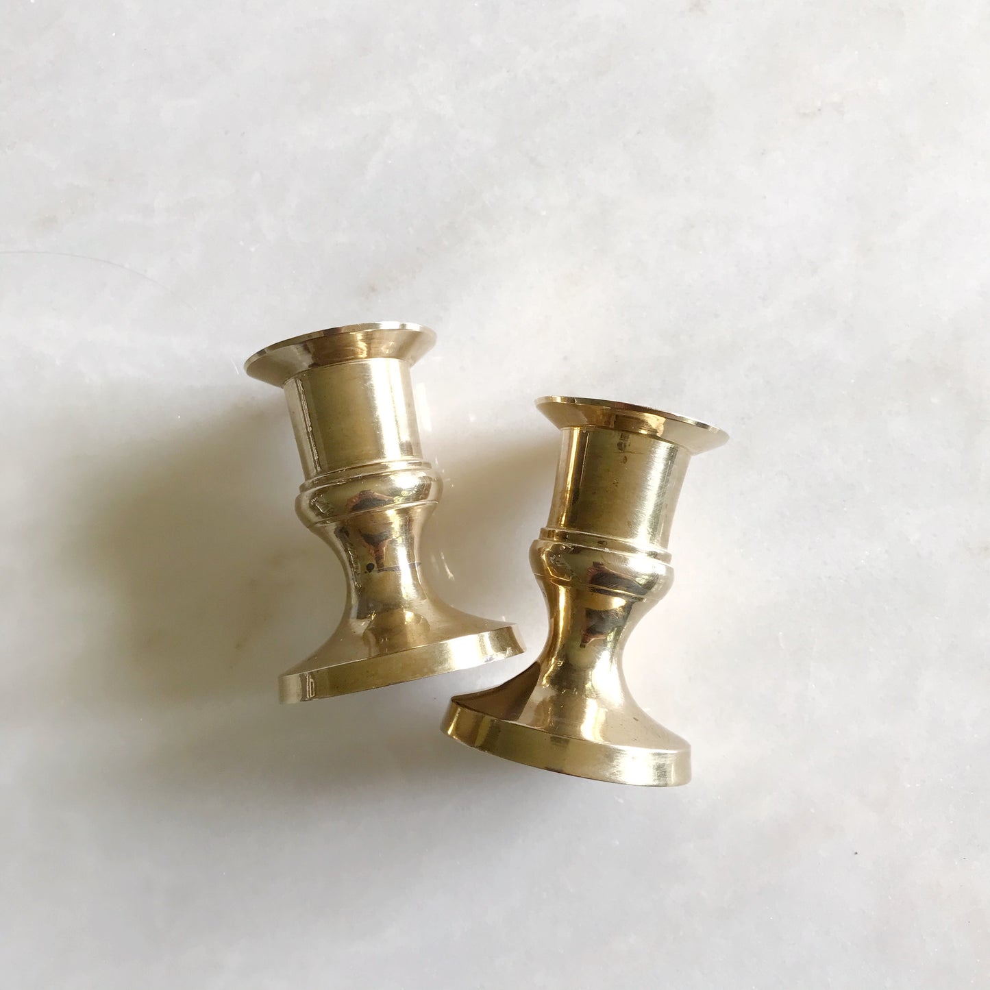 Pair of Short Vintage Brass Candle Holders