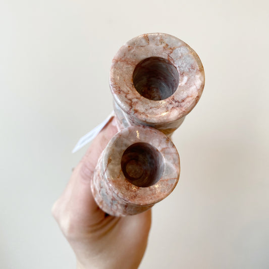 Pair of Vintage Pink Marble Candlestick Holders