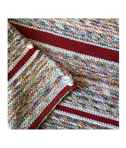 Woven Rag Rug, Red Stripe