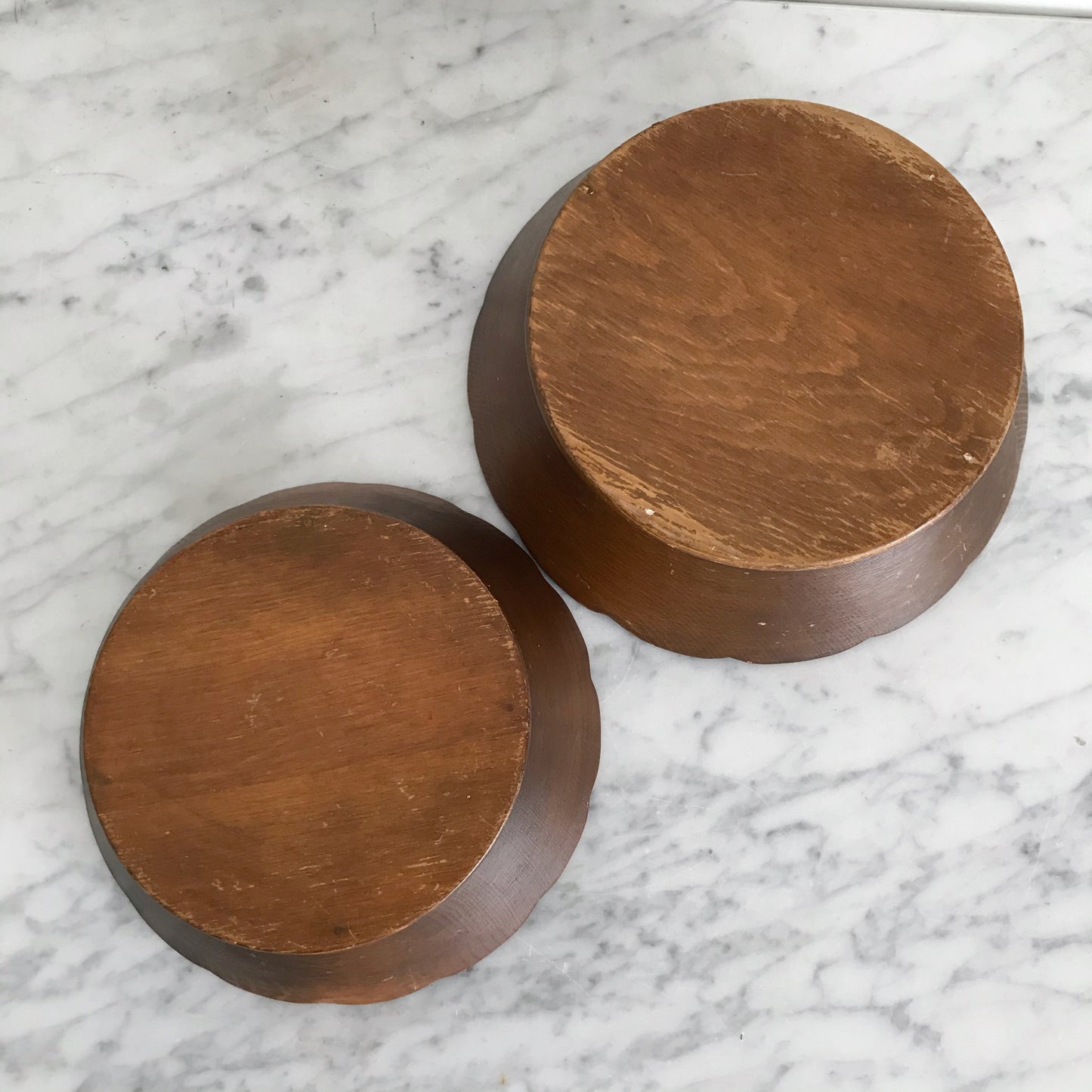 Pair of Vintage Scalloped Wooden Bowls