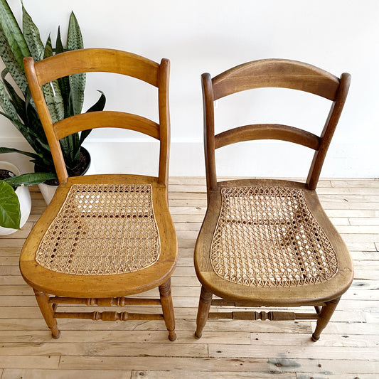 Vintage Wooden Chair with Cane Seat, Single