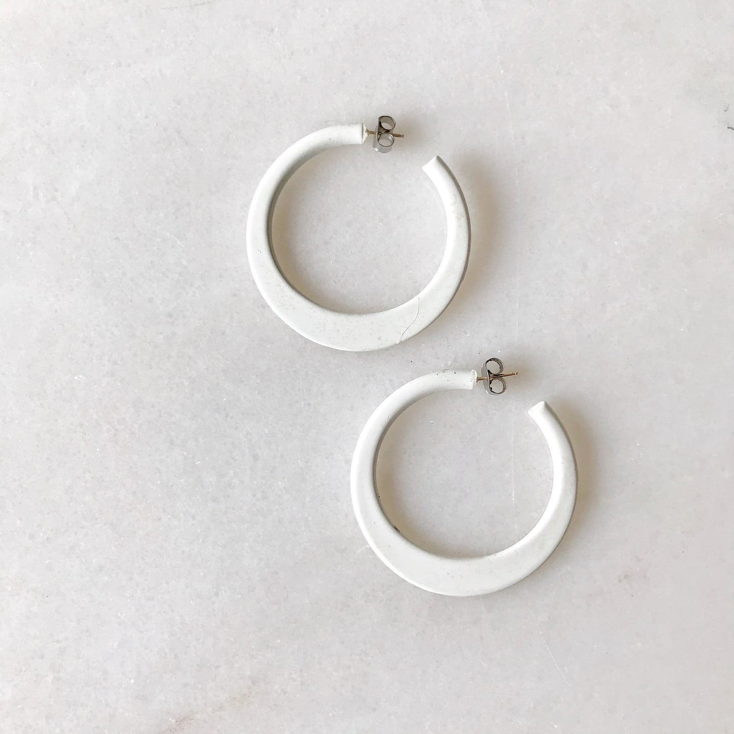 Vintage 80's White Metal Hoops