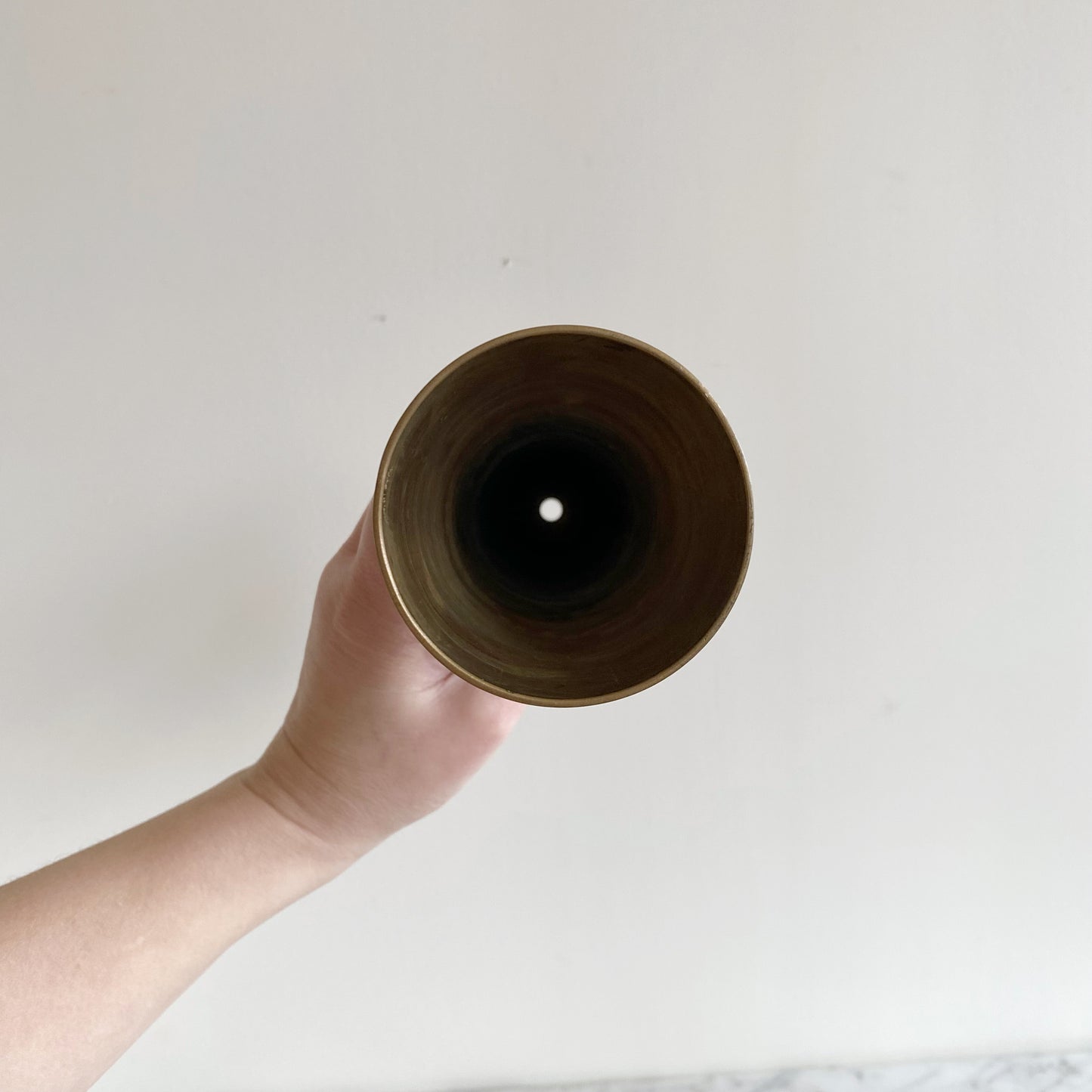 Vintage Minimalist Modern Brass Vase, 10.5”