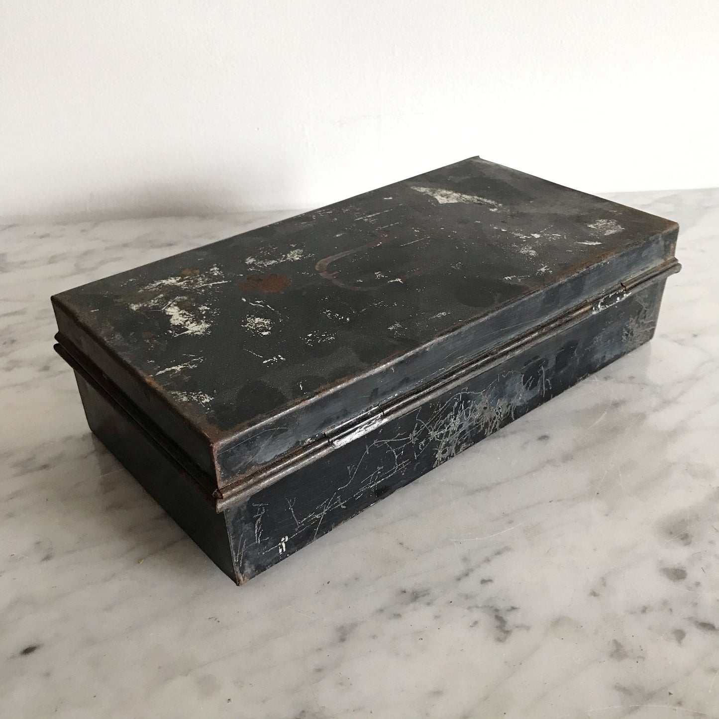 Small Vintage Black Metal Tool Box