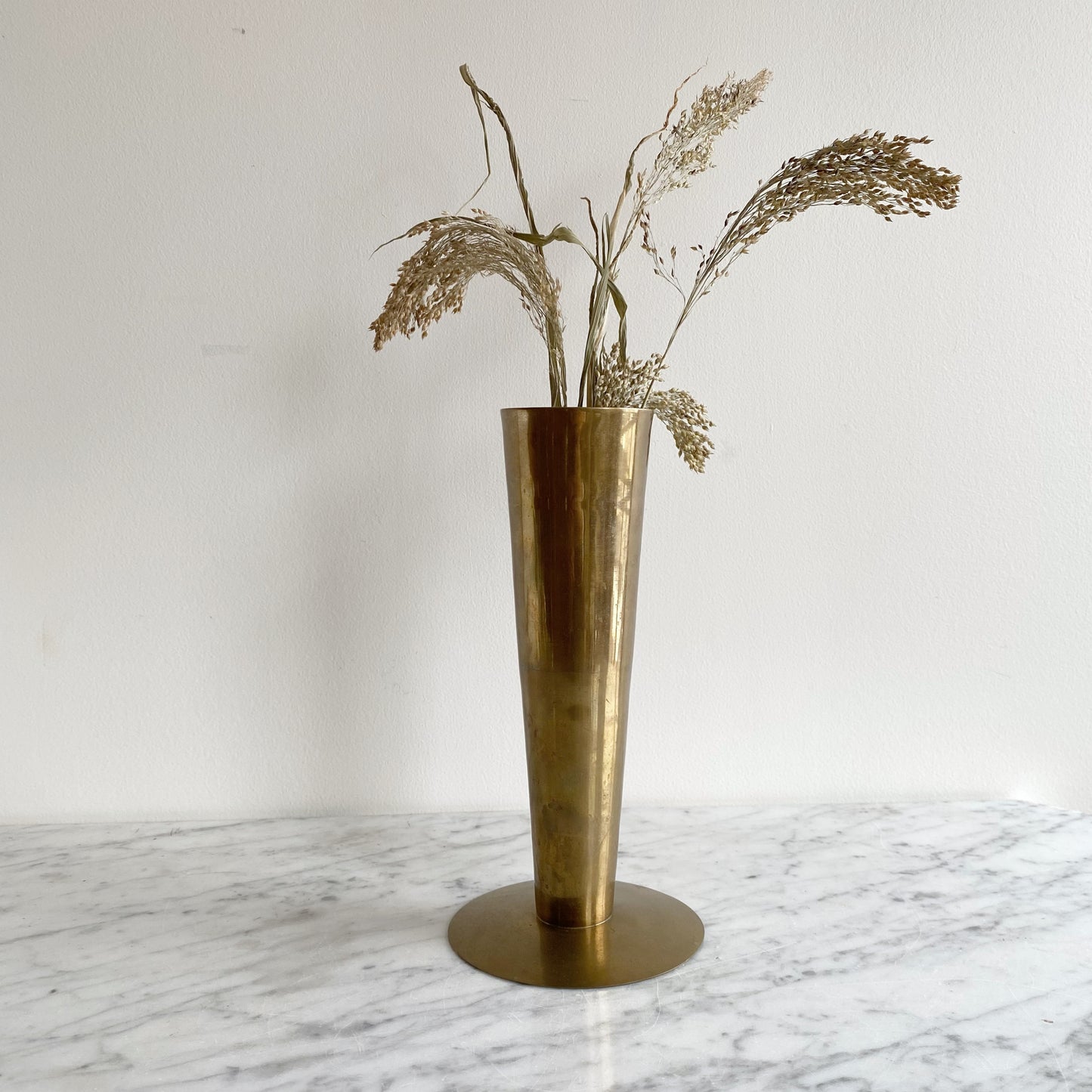 Vintage Minimalist Modern Brass Vase, 10.5”