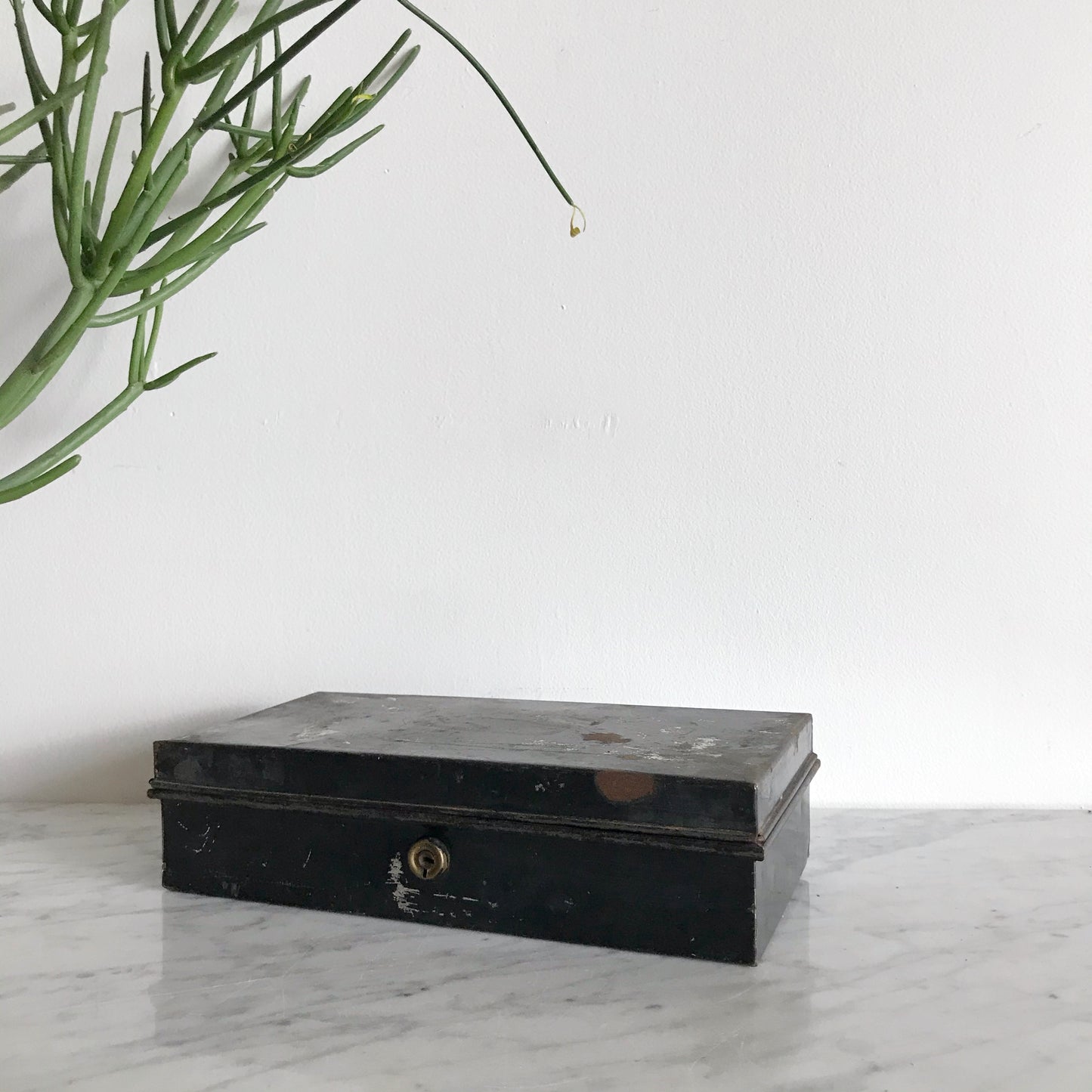 Small Vintage Black Metal Tool Box