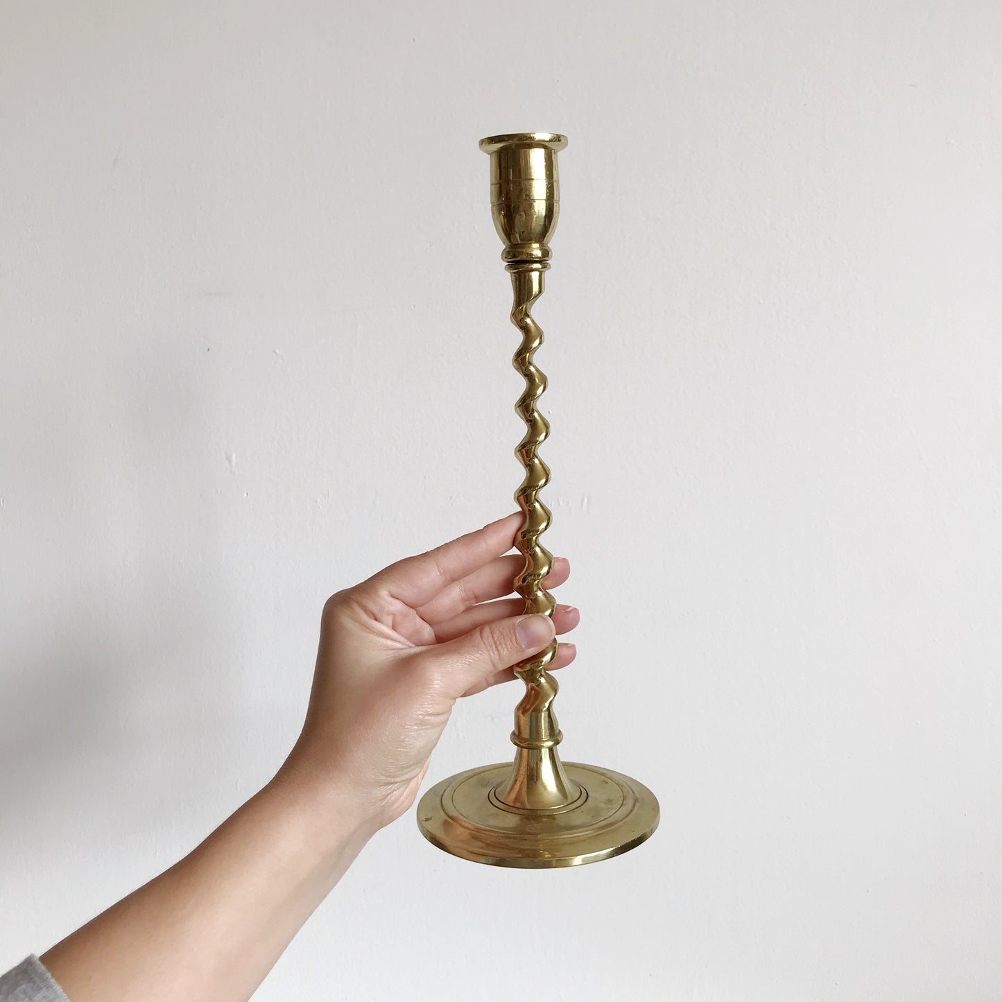 Tall Vintage Spiral Brass Candle Holder