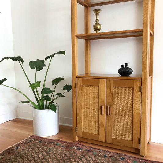 Vintage Oak Display Cabinet with Caning