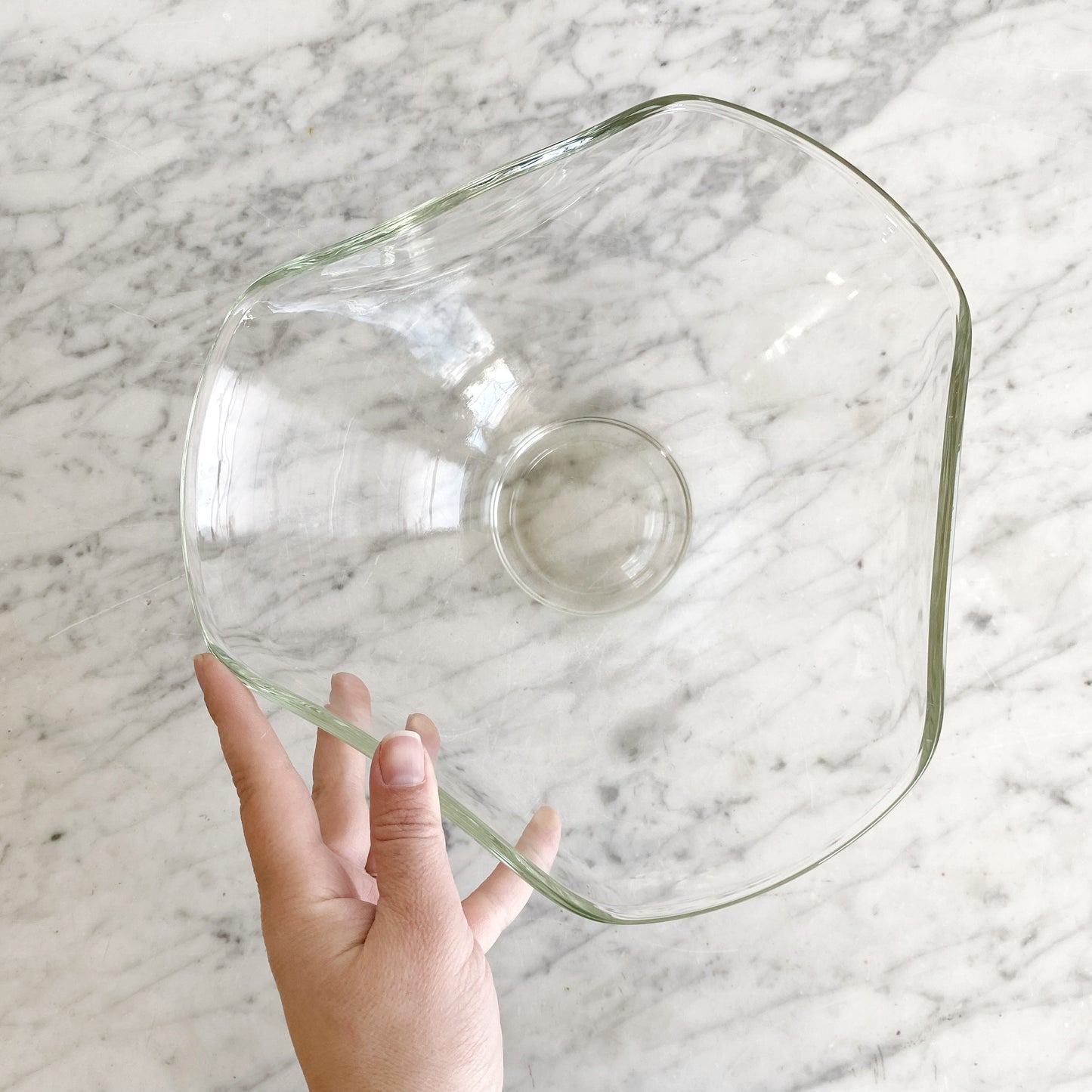 Vintage Triangular Glass Serving Bowl, 9.25"