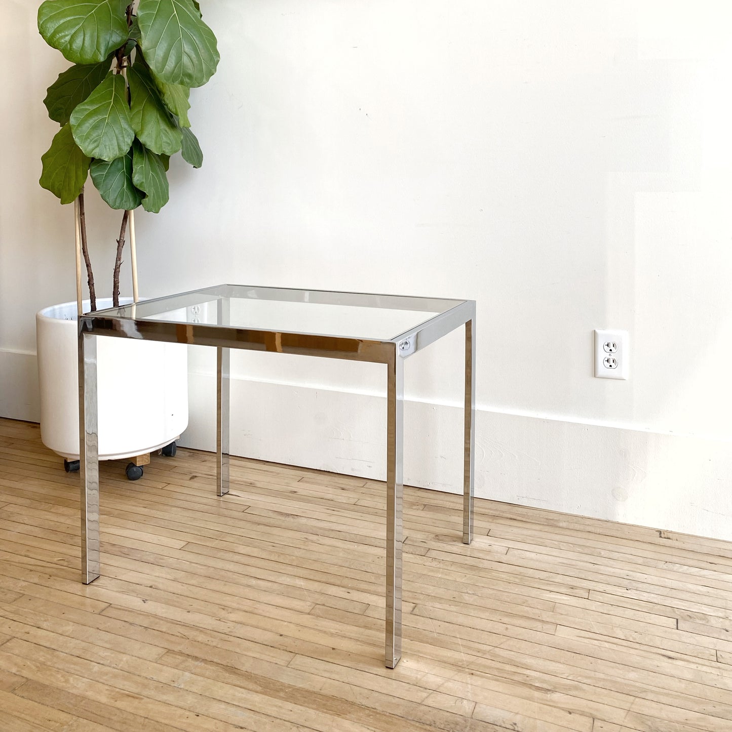 Vintage Modern Polished Chrome + Glass End Table