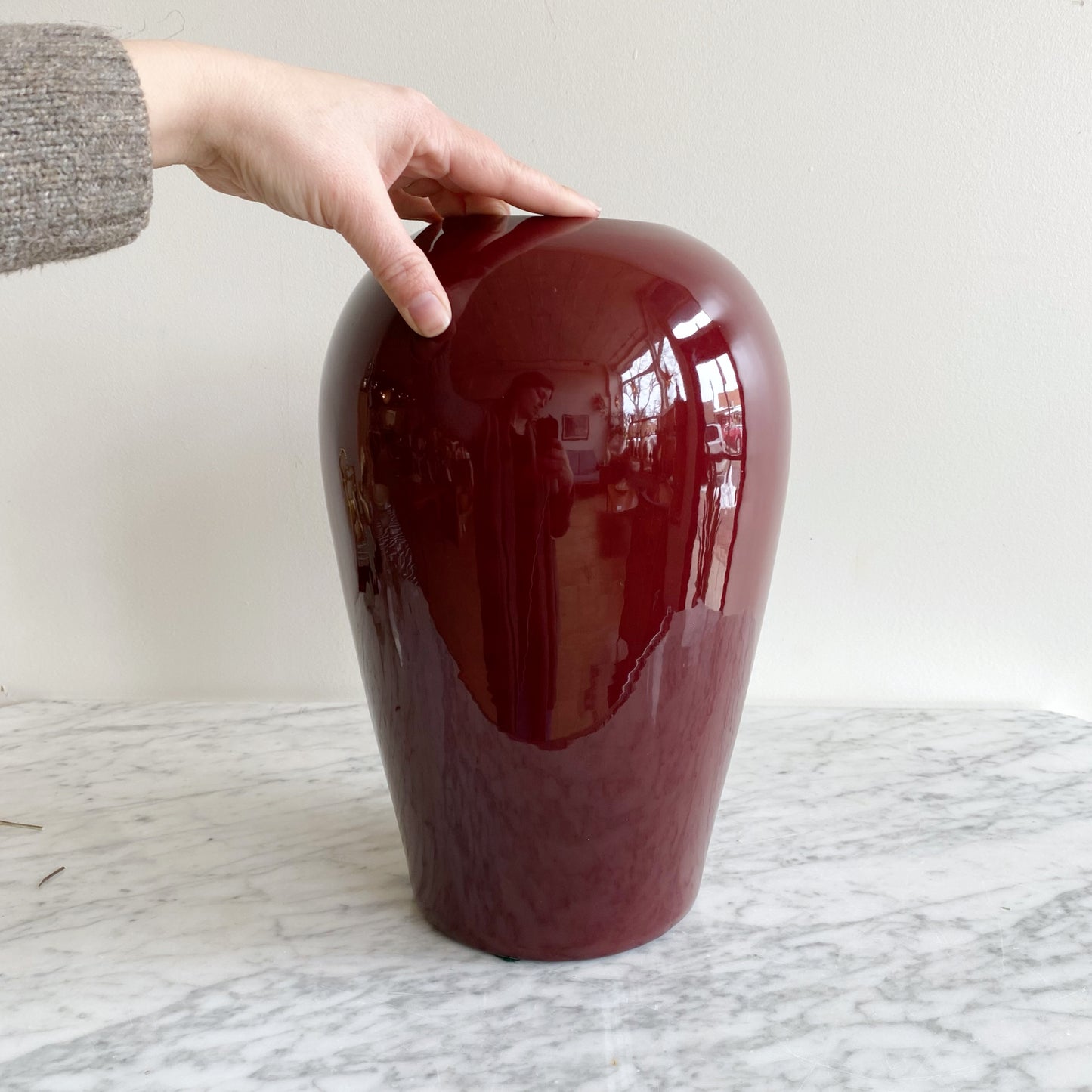Oversized Vintage Burgundy Ceramic Vase by Haeger, 13”