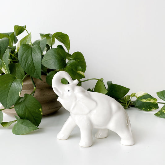 Vintage White Ceramic Elephant Figure