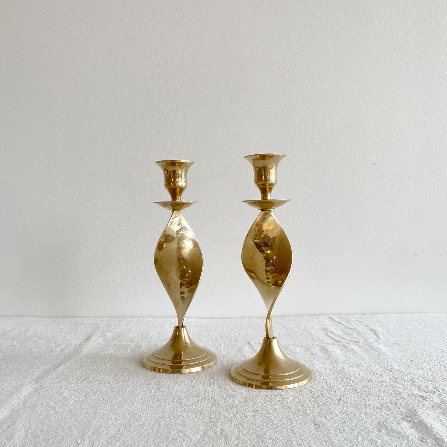 Pair of Mid-Century Spiral Brass Candle Holders