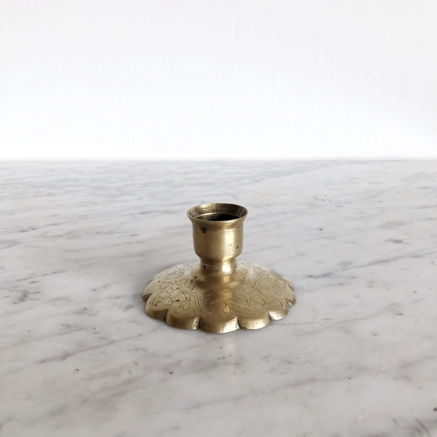 Vintage Etched Brass Candle Holder