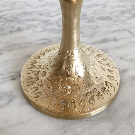Large Vintage Etched Brass Candle Holder