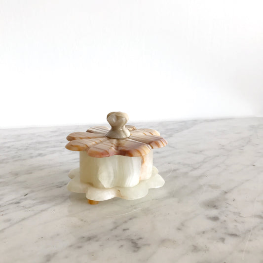 Vintage Onyx Flower Trinket Box