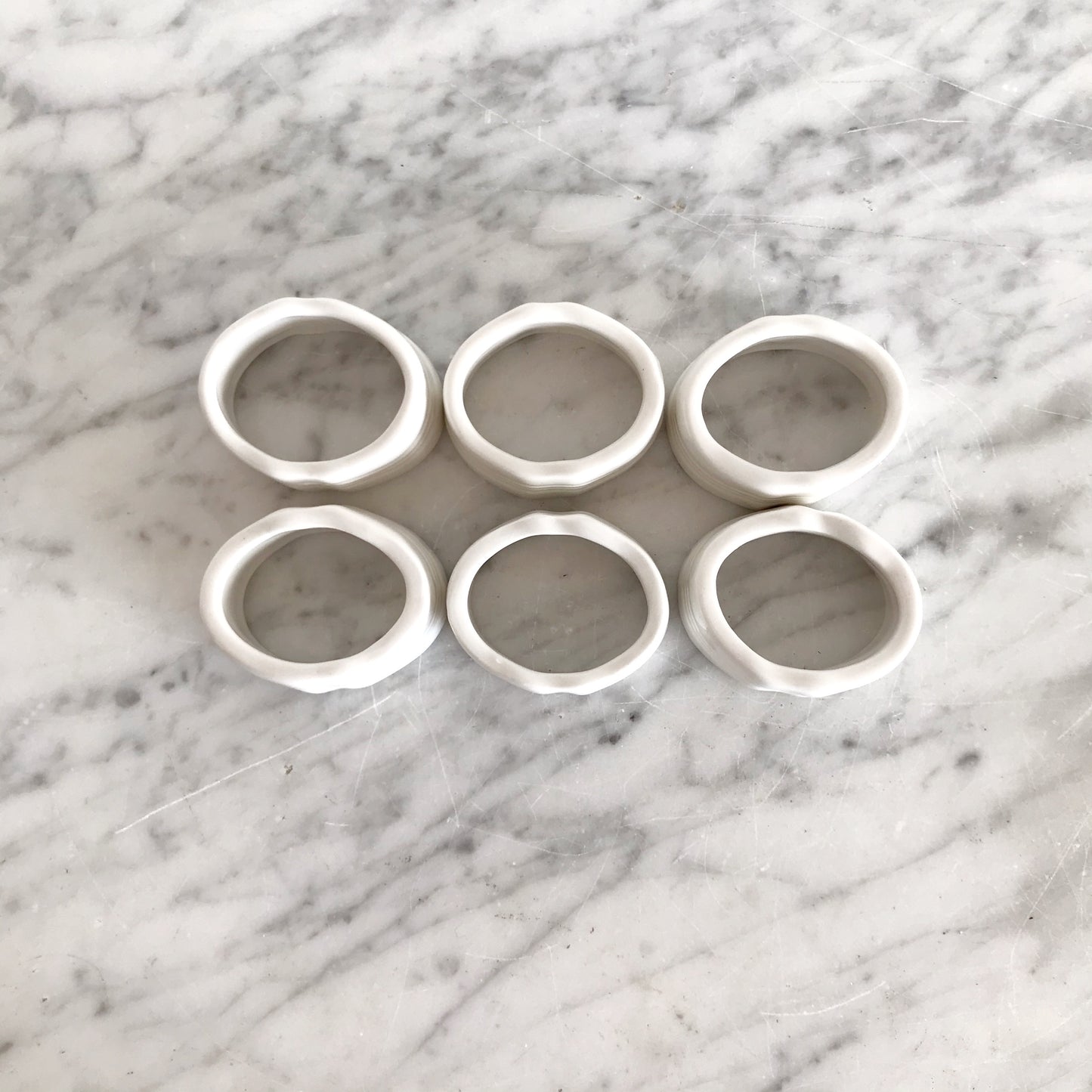 Set of 6 White Ceramic Napkin Rings