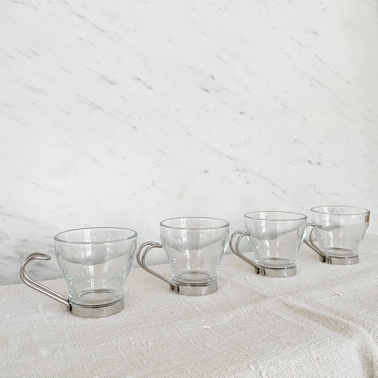 Vintage Set of 4 Italian Glass Cups with Metal Wire Handles