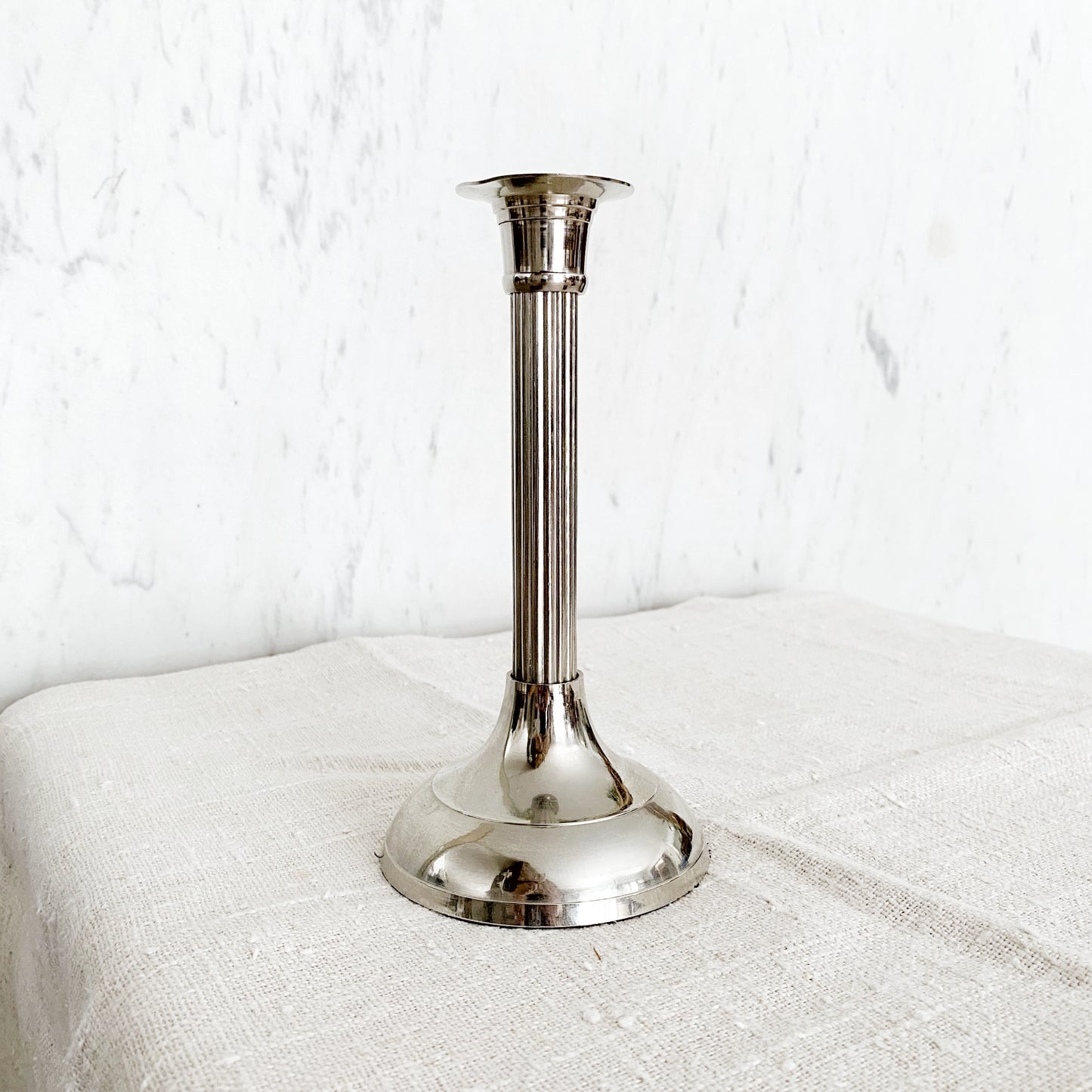 Vintage Fluted Silver Candle Holder, 7.25"