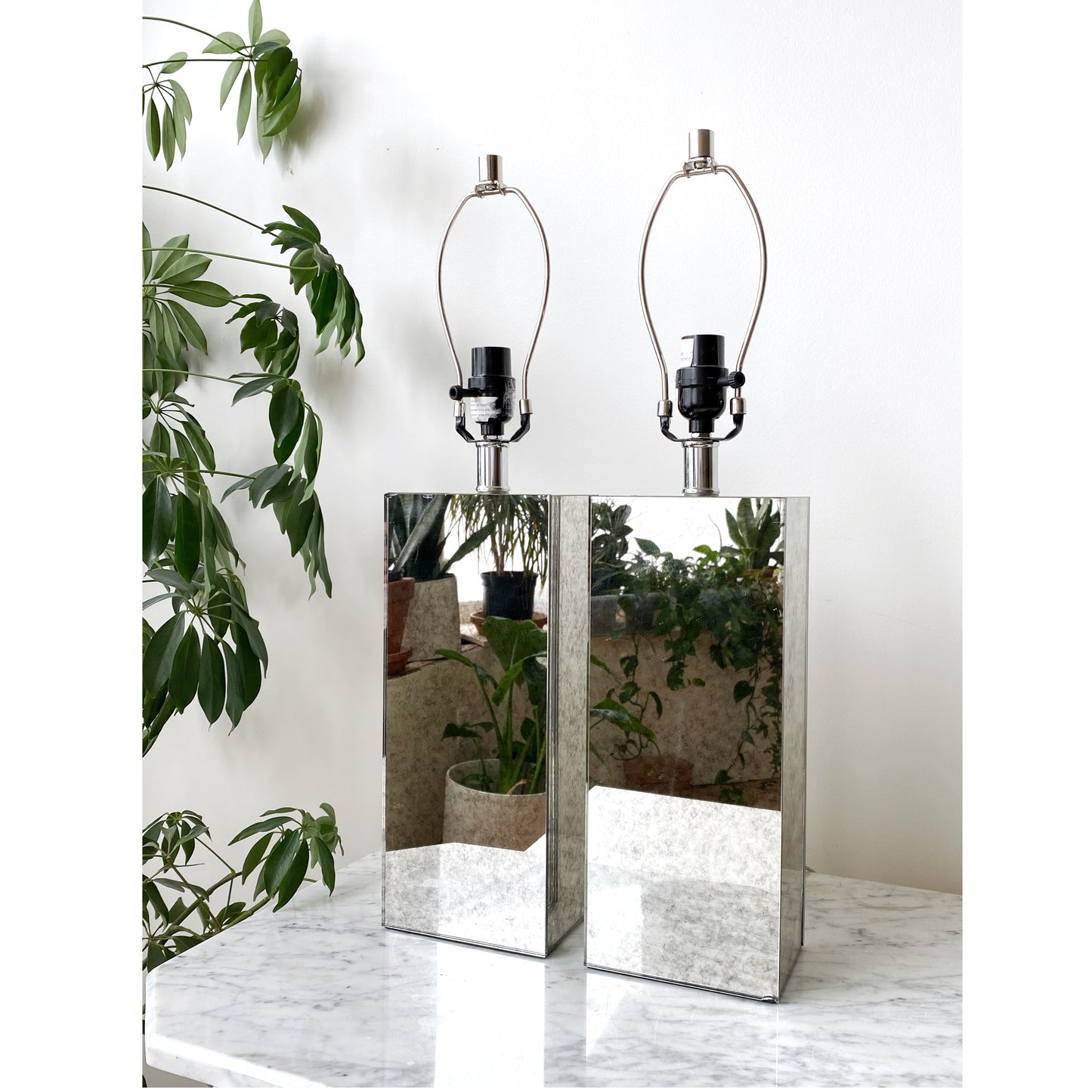 Pair of Sleek Marbled Glass Table Lamps