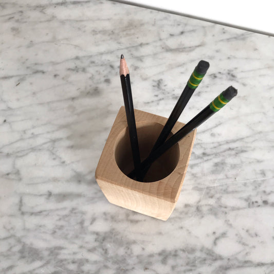 Vintage Danish Wood Block Pencil Cup