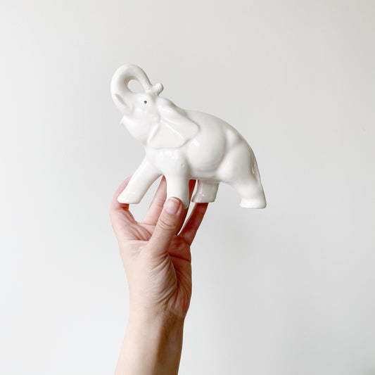 Vintage White Ceramic Elephant Figure