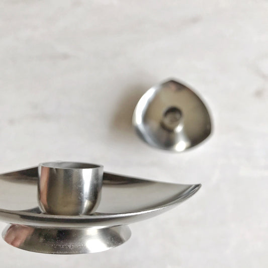 Pair of MCM Danish Stainless Candle Holders