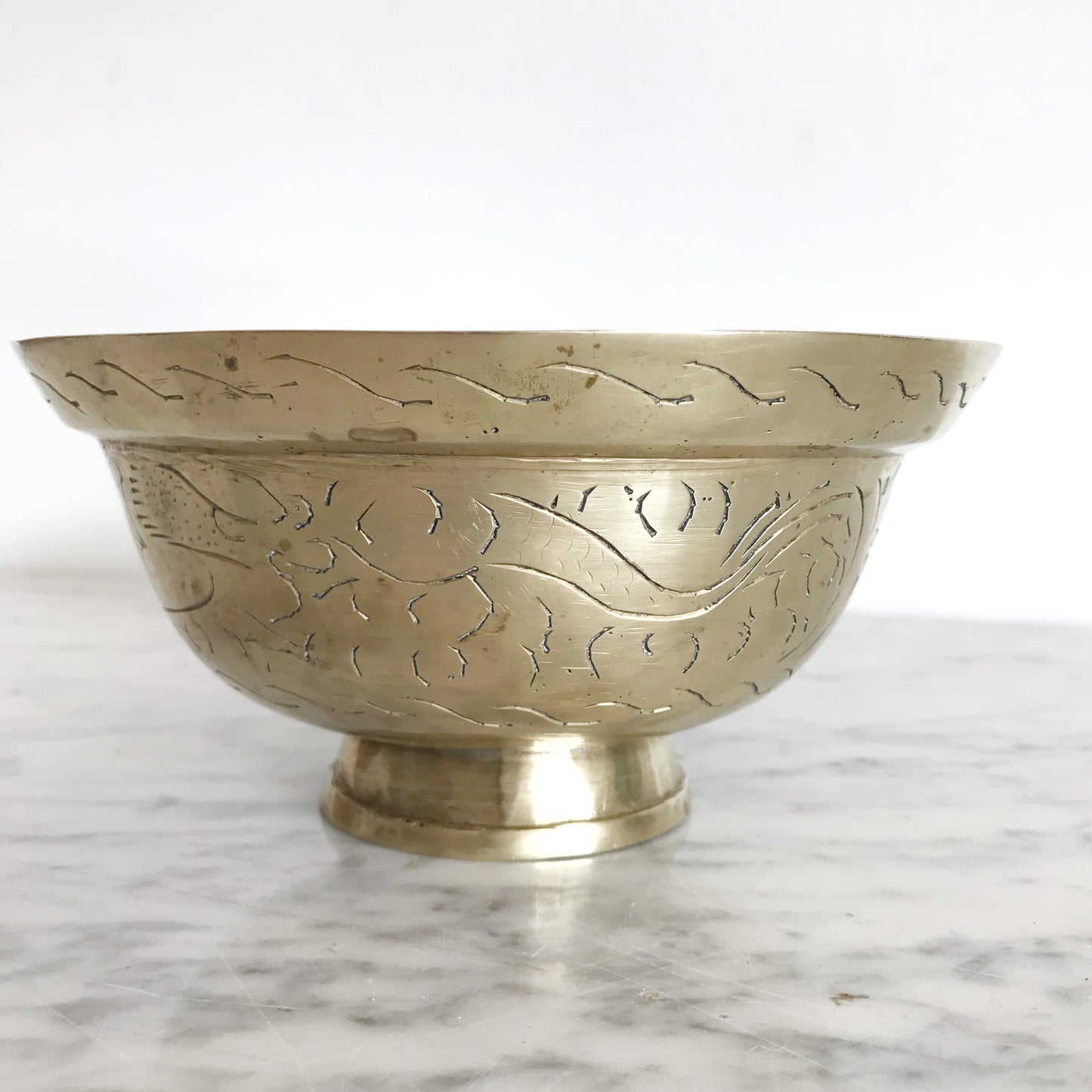 Large Heavy Vintage Footed Brass Bowl