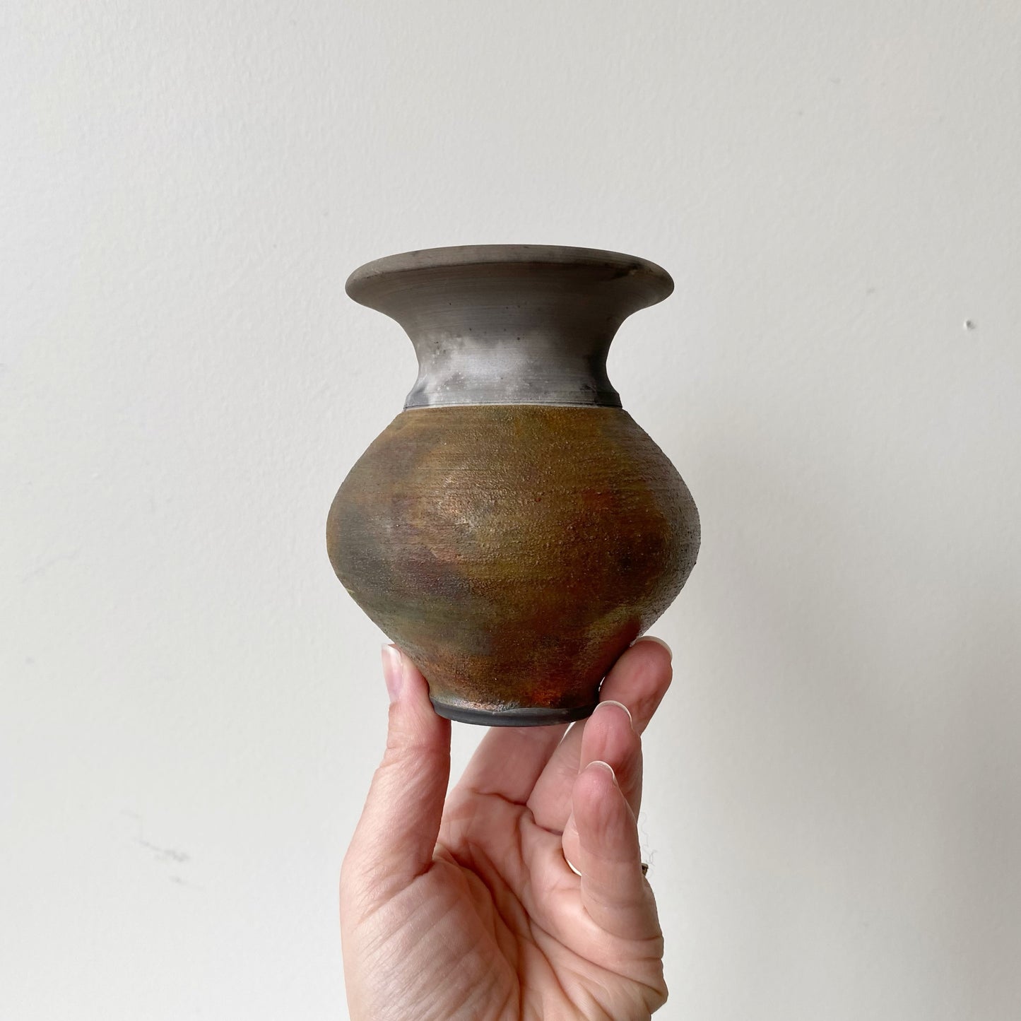 Vintage Iridescent Pottery Vase, 4.5”