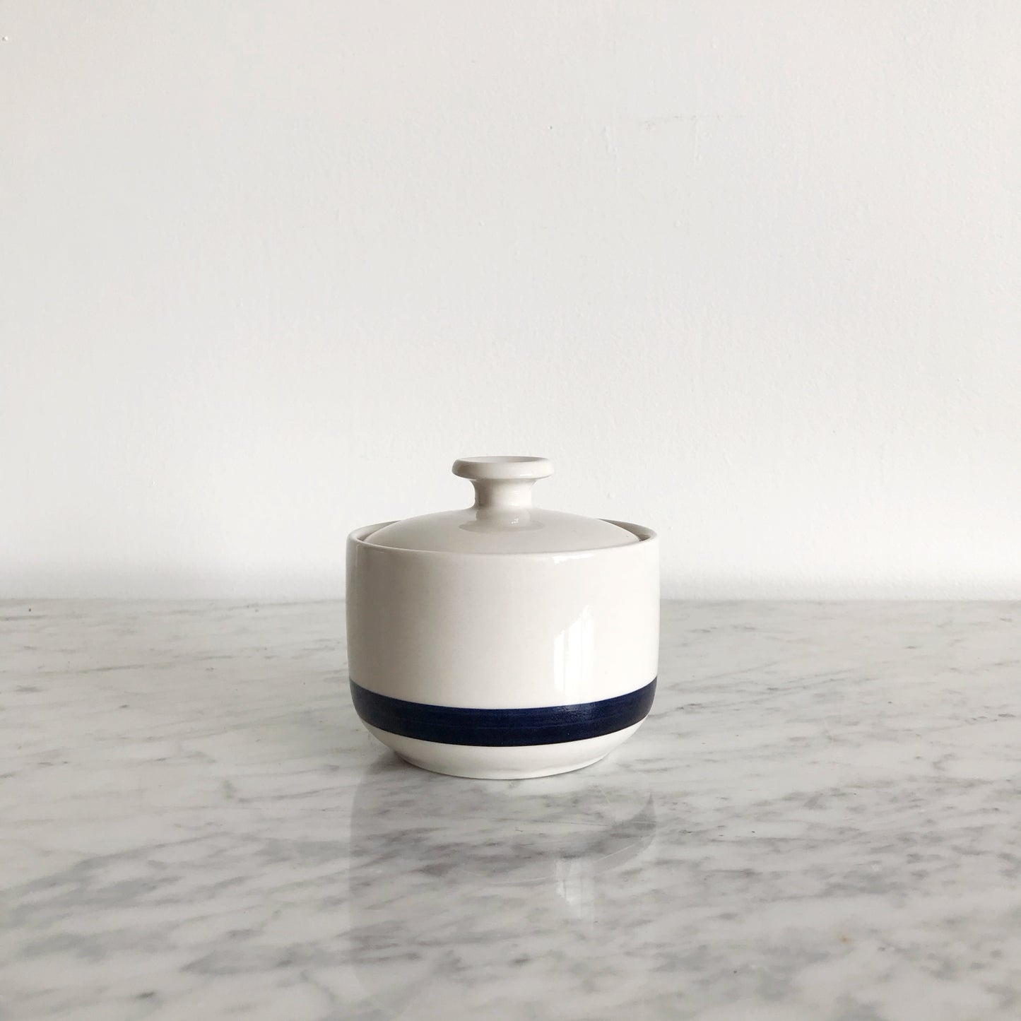 Vintage Stoneware Sugar Bowl, Navy Stripe