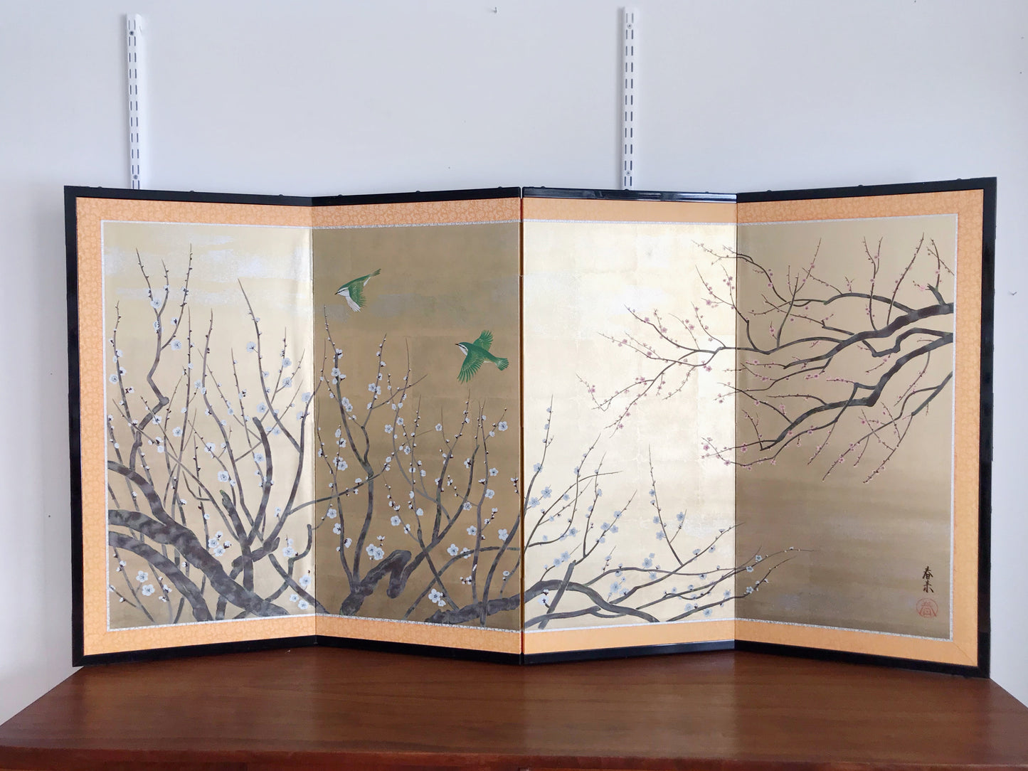 Vintage Hand-Painted Folding Screen / Room Divider (70" x 36")