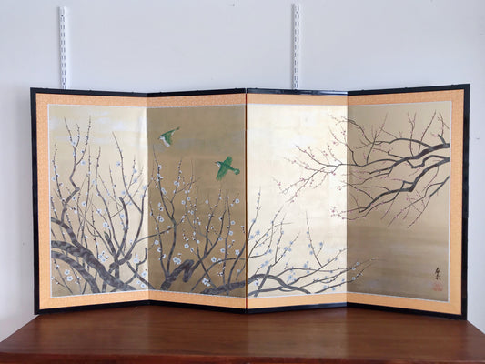 Vintage Hand-Painted Folding Screen / Room Divider (70" x 36")