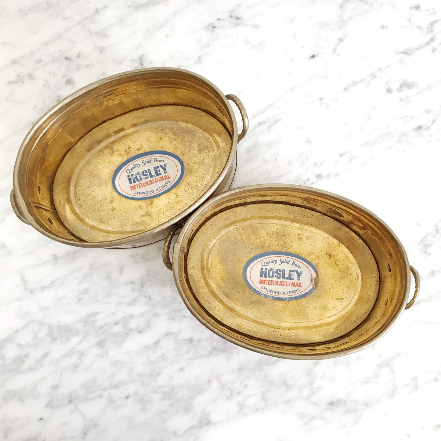 Pair of Vintage Oval Brass Planters