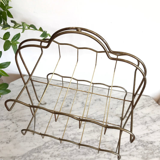 Large Vintage Gold Wire Magazine Rack