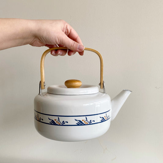 Vintage Enamel Tea Kettle with Floral Design