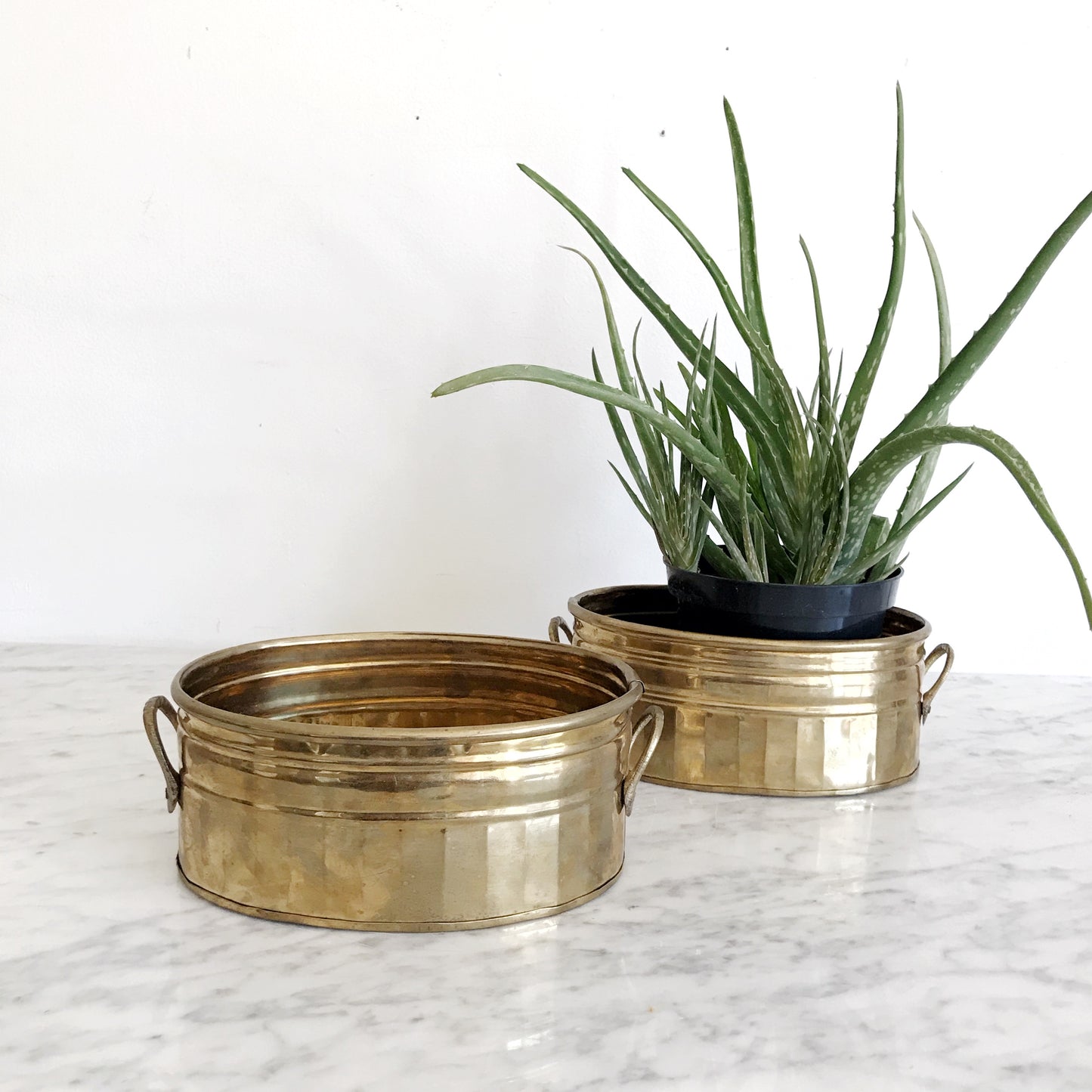 Pair of Vintage Oval Brass Planters