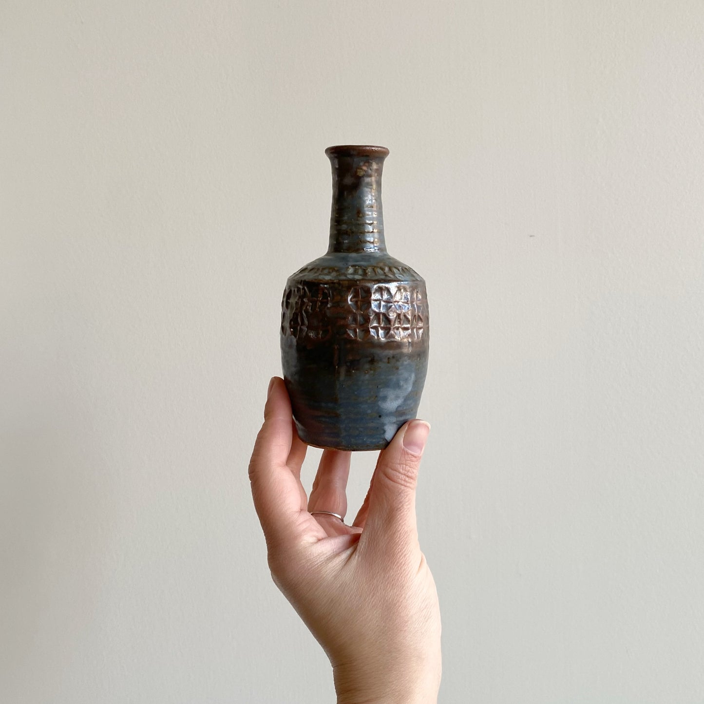 Vintage Textured Stoneware Bud Vase