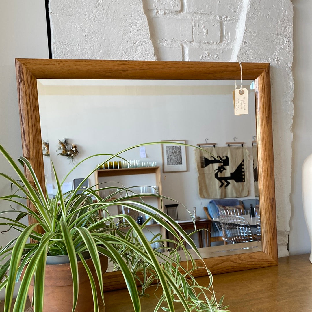 Vintage Beveled Mirror with Wood Frame (27" x 23")