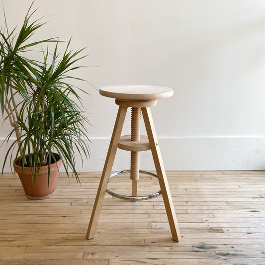 Natural Wood Stool, Adjustable Height
