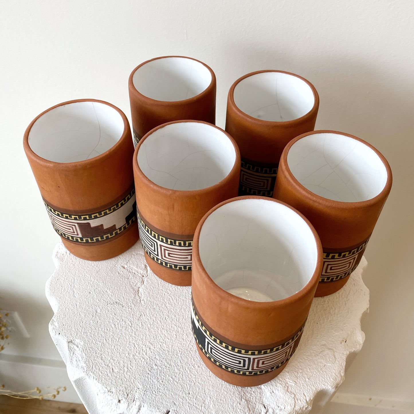 Set of 6 Vintage Peruvian Clay Cups