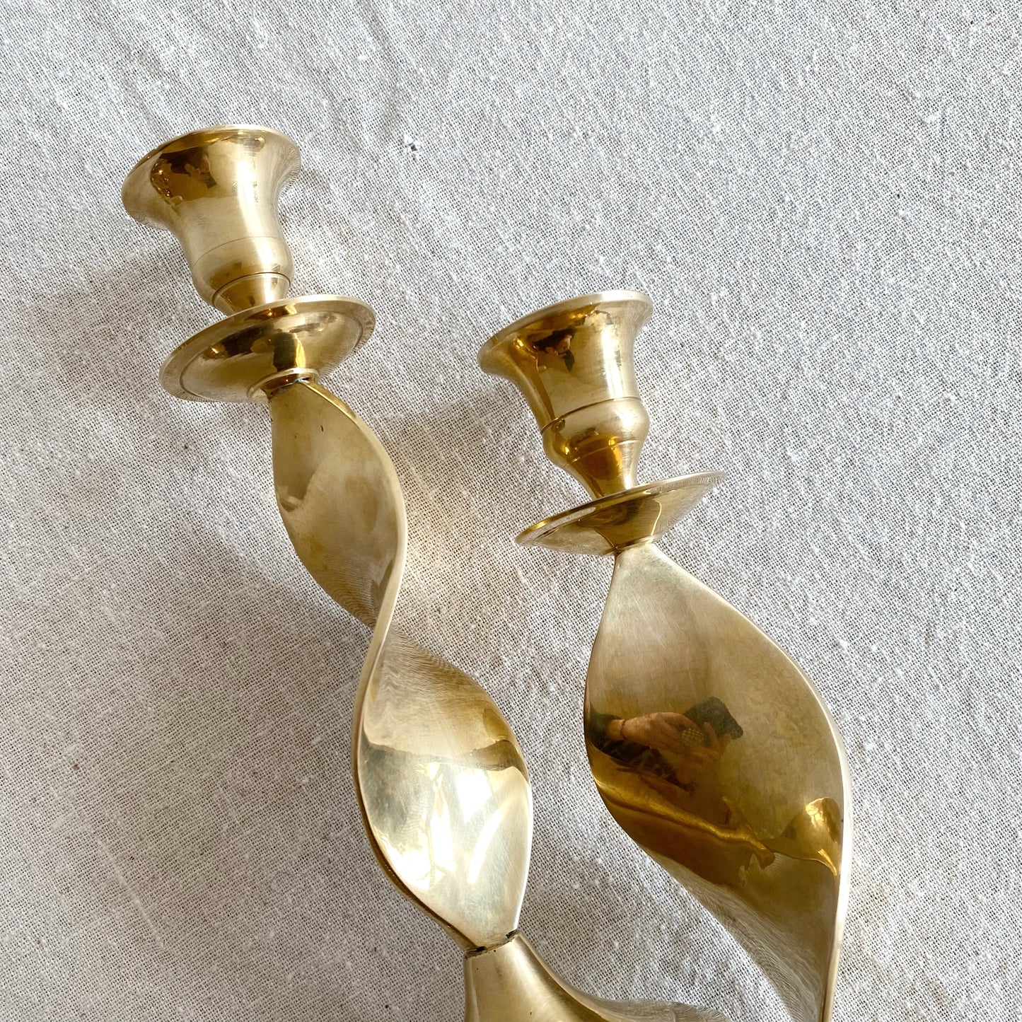 Pair of Mid-Century Spiral Brass Candle Holders