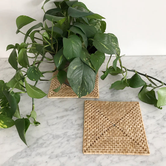 Pair of Woven Straw Square Trivets