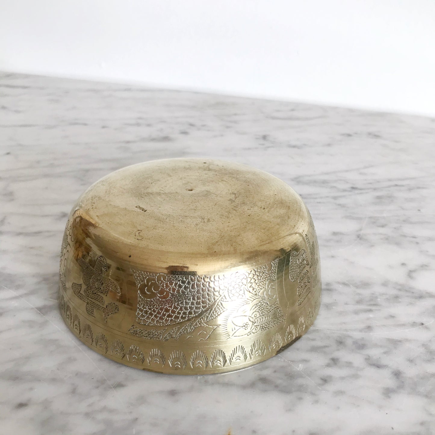 Heavy Vintage Etched Brass Bowl