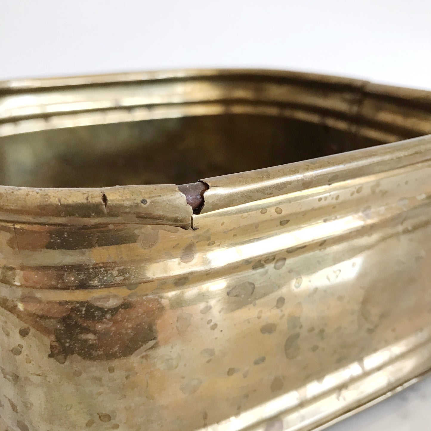 Vintage Square Brass Planter with Patina