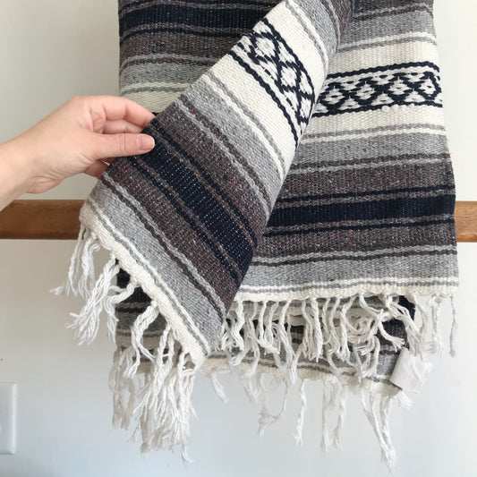 Vintage Hand-Loomed Woven Blanket, Mexico
