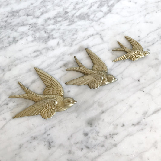 Set of Vintage Brass Sparrows / Wall Decor