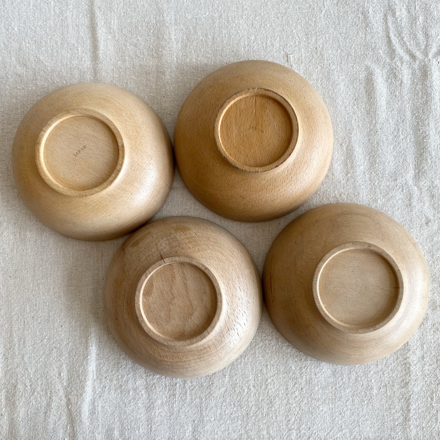 Set of 4 Vintage Turned Wood Bowls, Japan