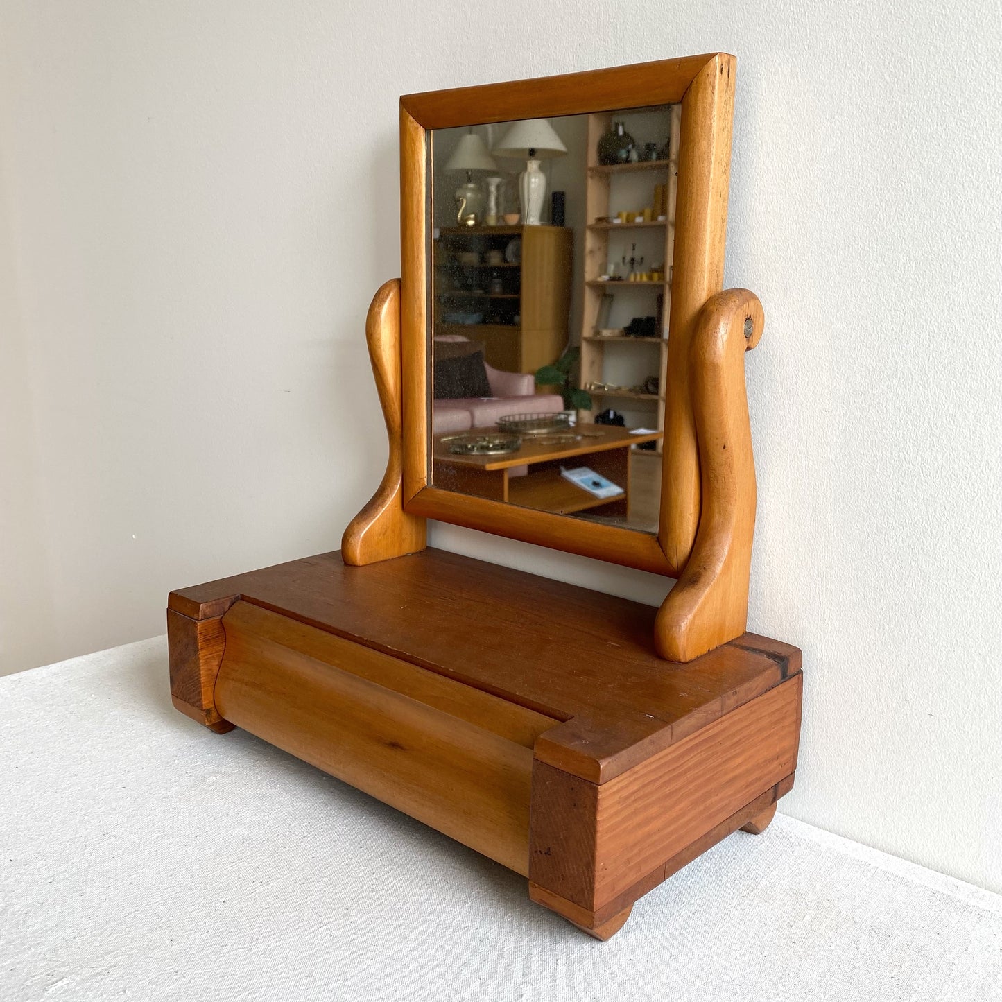 Antique Dresser Top / Vanity Box with Swivel Mirror