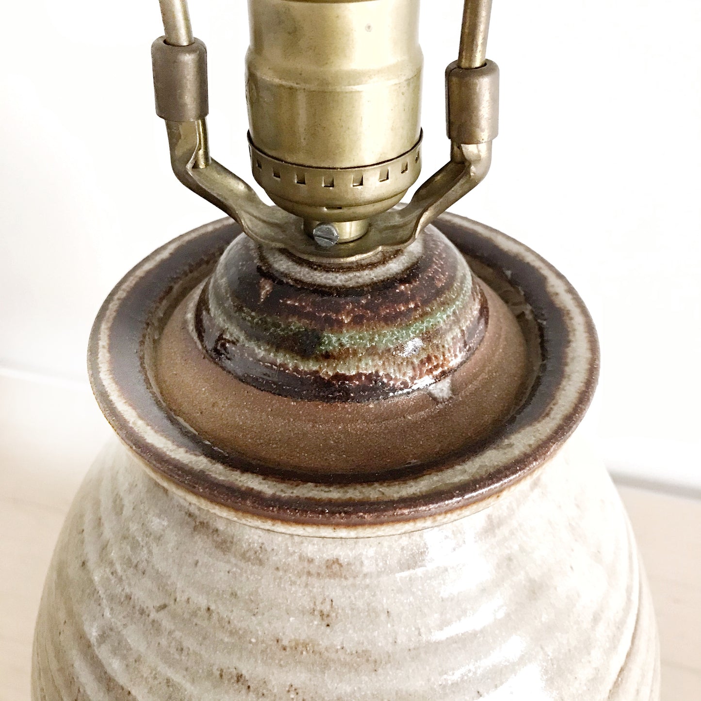 Vintage Stoneware Lamp with Abstract Glaze